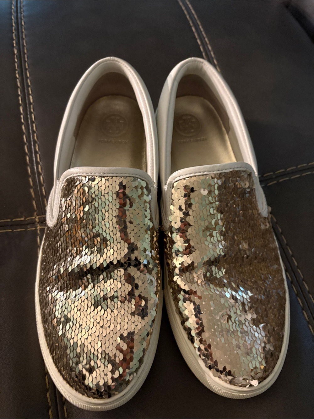 Tory Burch Sequin Slip-On Sneakers - Gold size 8